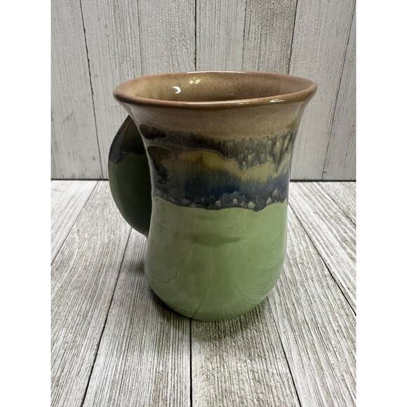 Neher Pottery Left Hand Warmer Coffee Tea Mug Cup Blue Green Glazed 5'' Tall - Picture 1 of 7